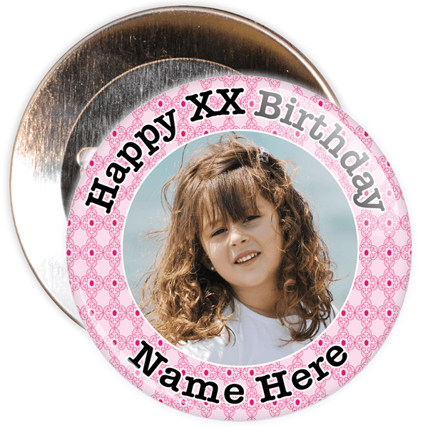Pink Customisable Birthday Photo Badge