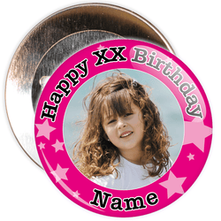 Pink Stars Customisable Birthday Photo Badge