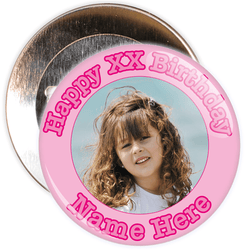 Pink Customisable Birthday Photo Badge