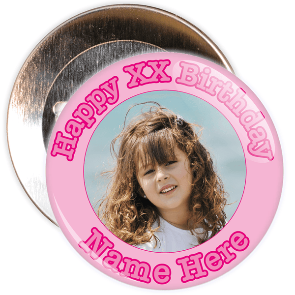 Pink Customisable Birthday Photo Badge