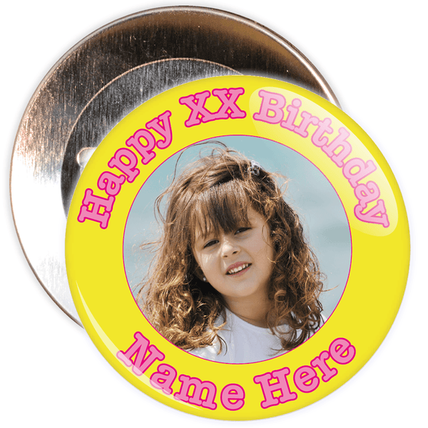 Yellow Customisable Birthday Photo Badge
