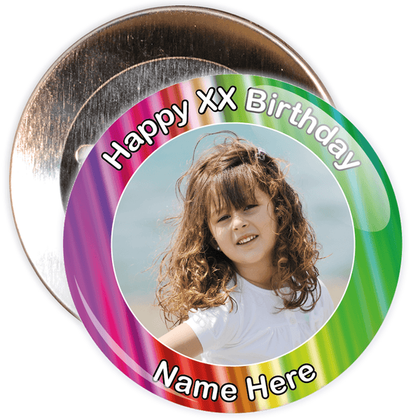 Colourful Customisable Birthday Photo Badge