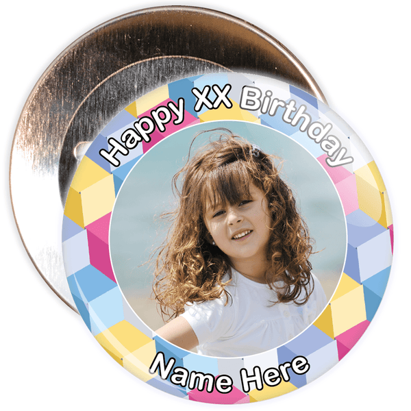 Colourful Customisable Birthday Photo Badge