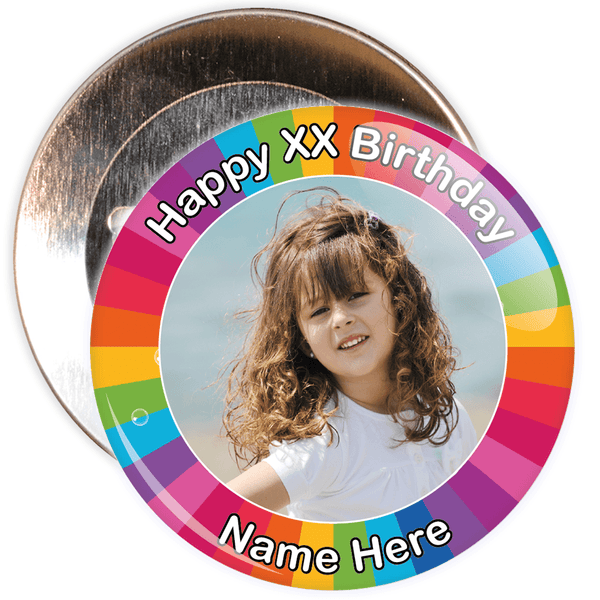 Colourful Customisable Birthday Photo Badge