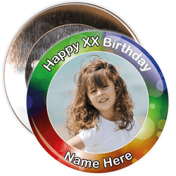 Colourful Customisable Birthday Photo Badge