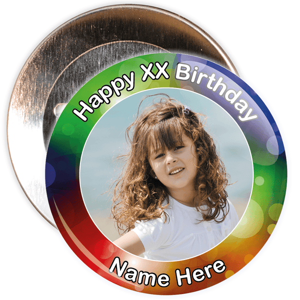 Colourful Customisable Birthday Photo Badge