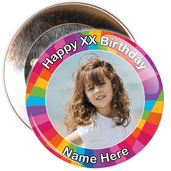 Colourful Customisable Birthday Photo Badge