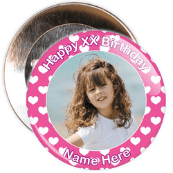 Heart Styled Customisable Birthday Photo Badge