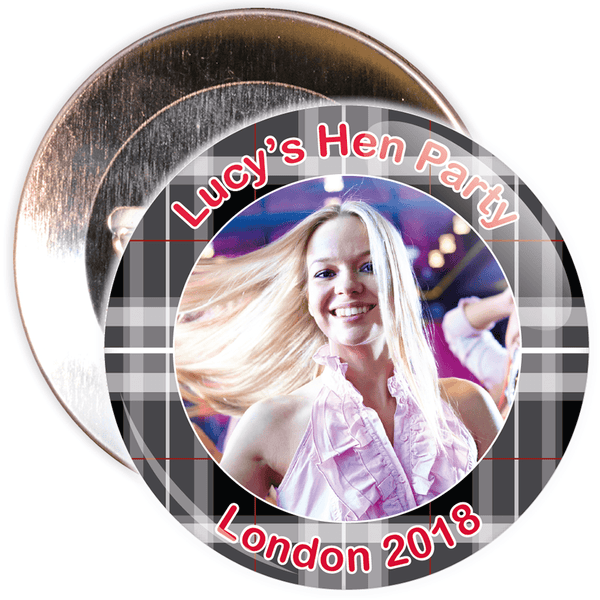Scottish Style Tartan Hen Party Badge with Photo