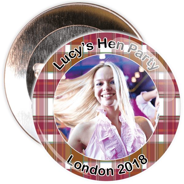 Scottish Style Tartan Hen Party Badge with Photo
