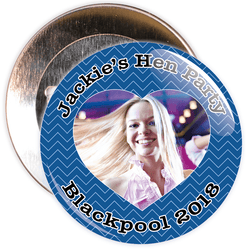 Customisable Blue Hen Party Heart Photo Badge