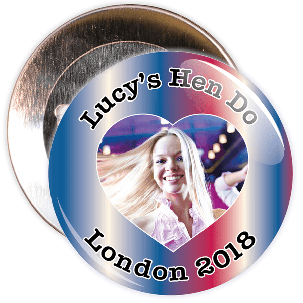 Customisable Blue Hen Party Heart Photo Badge