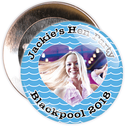 Customisable Blue Waves Hen Party Heart Photo Badge