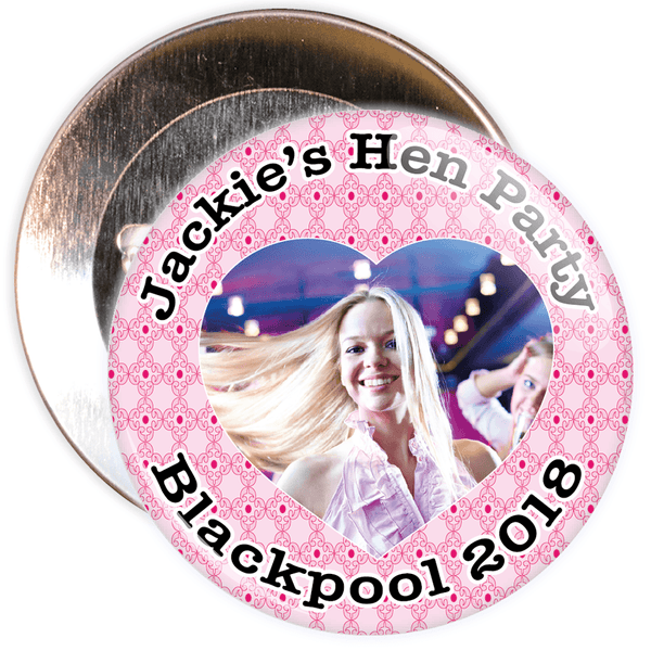 Customisable Pink Hen Party Heart Photo Badge