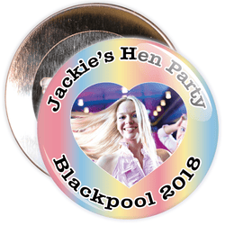 Customisable Colourful Hen Night Heart Photo Badge