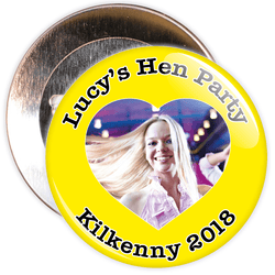 Customisable Yellow Hen Party Heart Photo Badge