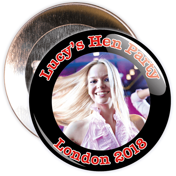 Customisable Black Hen Party Photo Badge