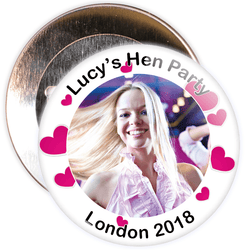 Customisable White with Hearts Hen Party Photo Badge