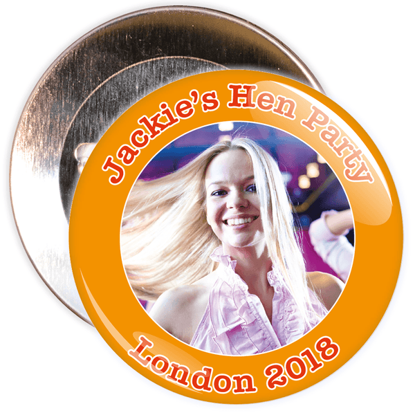 Customisable Orange Hen Party Photo Badge