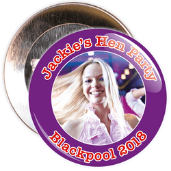 Customisable Purple Hen Party Photo Badge