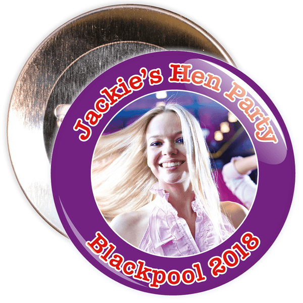 Customisable Purple Hen Party Photo Badge