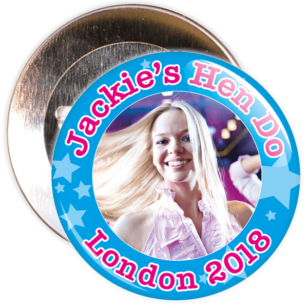 Customisable Blue Stars Hen Party Photo Badge
