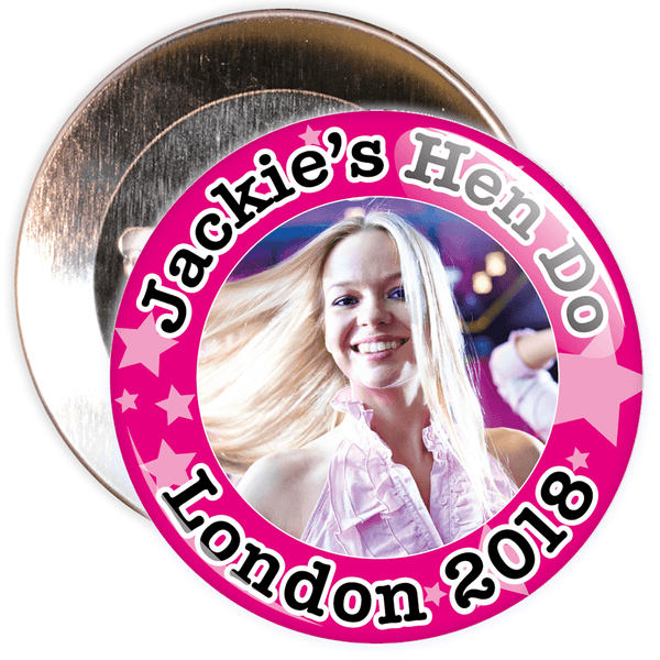Customisable Pink Stars Hen Party Photo Badge