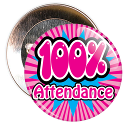 100% Attendance Badge with Pink Background