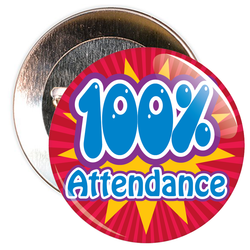 100% Attendance Badge with Red Background