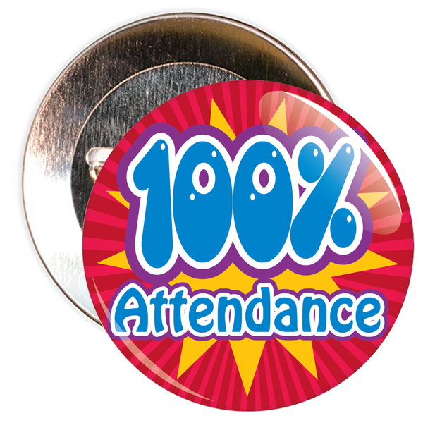 100% Attendance Badge with Red Background