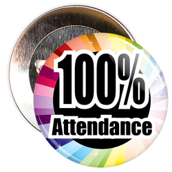 100% Attendance Badge with Colourful Background