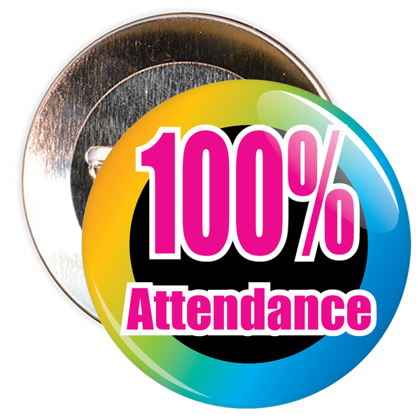100% Attendance Badge with Colourful Background