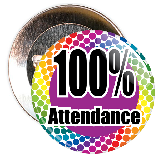 100% Attendance Badge with Colourful Background