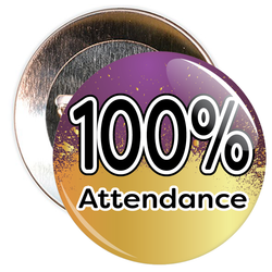 100% Attendance Badge with Purple/Gold Background