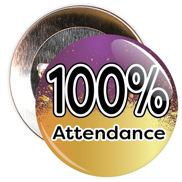 100% Attendance Badge with Purple/Gold Background