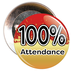 100% Attendance Badge with Red/Gold Background