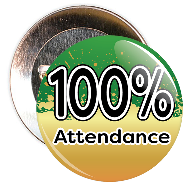100% Attendance Badge with Green/Gold Background