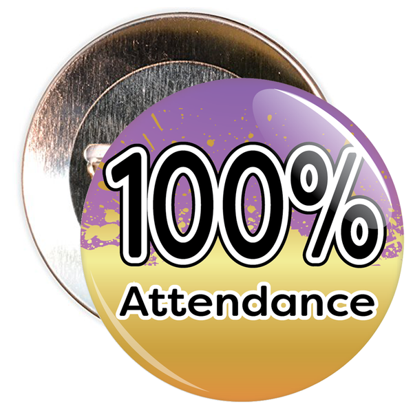 100% Attendance Badge with Purple/Gold Background
