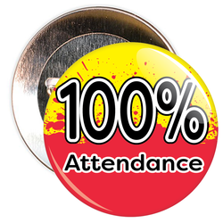 100% Attendance Badge with Yellow/Red Background
