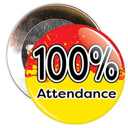100% Attendance Badge with Red/Yellow Background