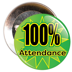 100% Attendance Badge with Green Star Background