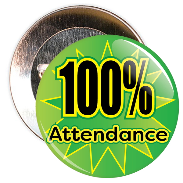 100% Attendance Badge with Green Star Background