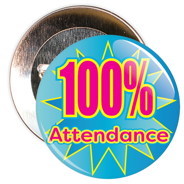 100% Attendance Badge with Blue Star Background