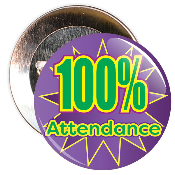 100% Attendance Badge with Purple Star Background