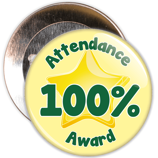 Attendance 100% Award Badge (yellow/green)