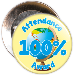 Attendance 100% Award Badge (yellow/blue)