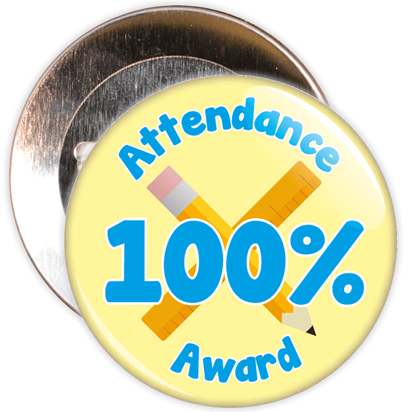 Attendance 100% Award Badge (yellow/blue)
