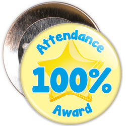 Attendance 100% Award Badge (yellow/blue)