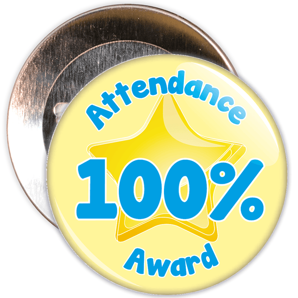 Attendance 100% Award Badge (yellow/blue)