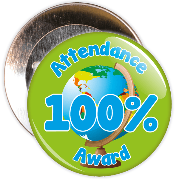 Attendance 100% Award Badge (green/blue)